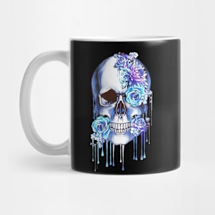 Floral, flowers and skull, Human anatomy, bones, blue style drops color paint Mug